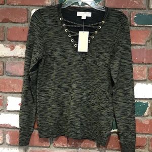 Michael Kors green V Neck lace up sweater NWT XS